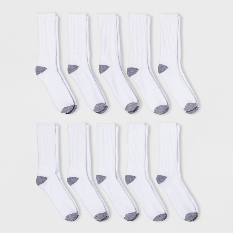 Men's Antimicrobial Resistant Athletic Crew Socks 10pk - Goodfellow & Co White 6-12