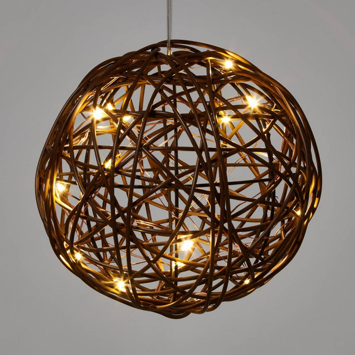 15ct Battery Operated Brown Faux Rattan Sphere Fairy String Lights Warm White with Brown Wire - Wondershop™