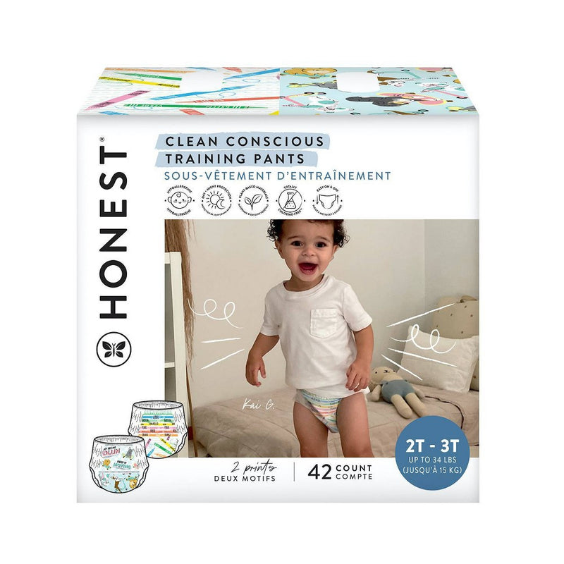 The Honest Company Gender Neutral Training Pants - Let's Color + See Me Rollin - Size 2T-3T - 42ct