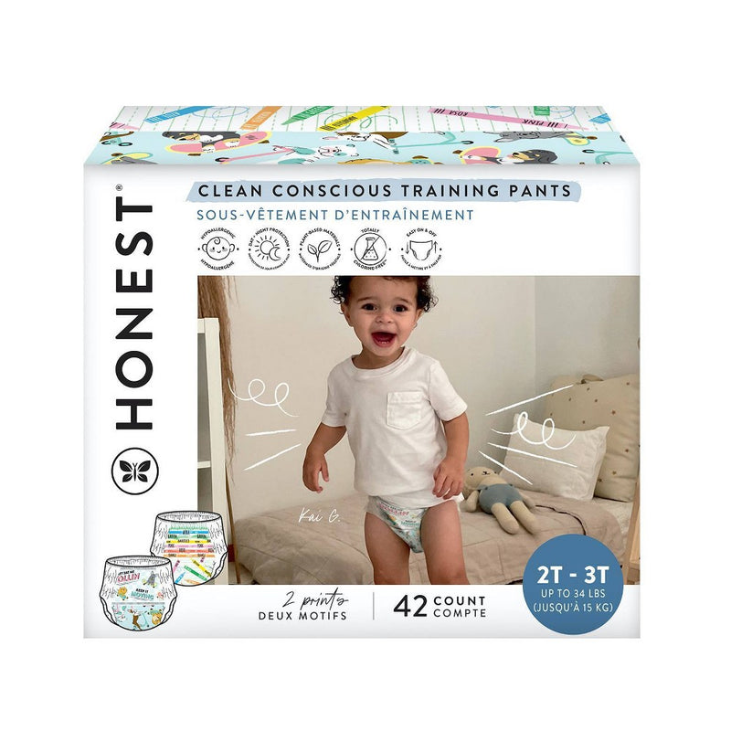 The Honest Company Gender Neutral Training Pants - Let's Color + See Me Rollin - Size 2T-3T - 42ct