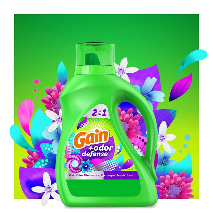 Gain + Odor Defense Super Fresh Blast Scent HE Compatible Liquid Laundry Detergent - 154 fl oz