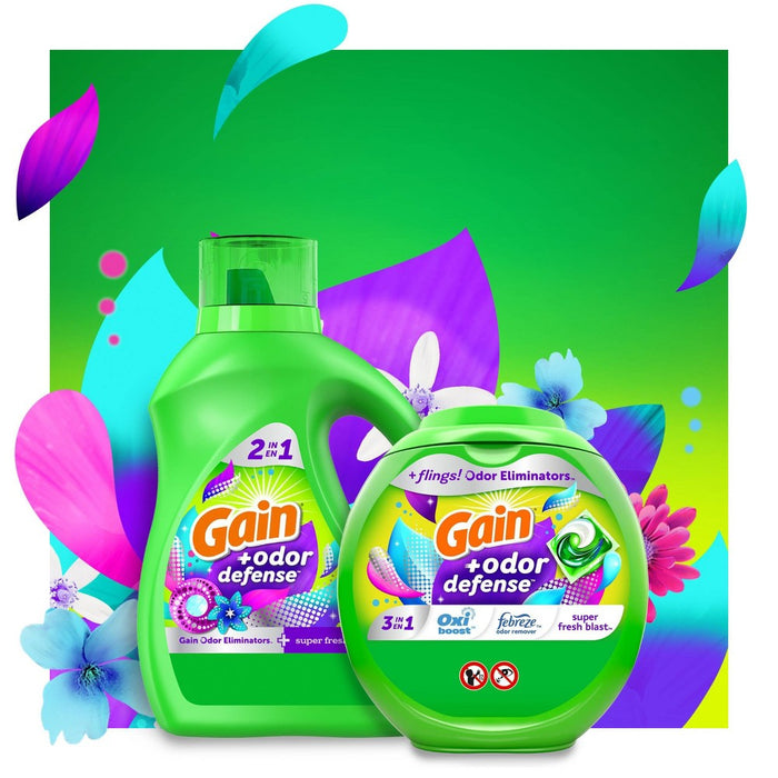 Gain + Odor Defense Super Fresh Blast Scent HE Compatible Liquid Laundry Detergent - 154 fl oz