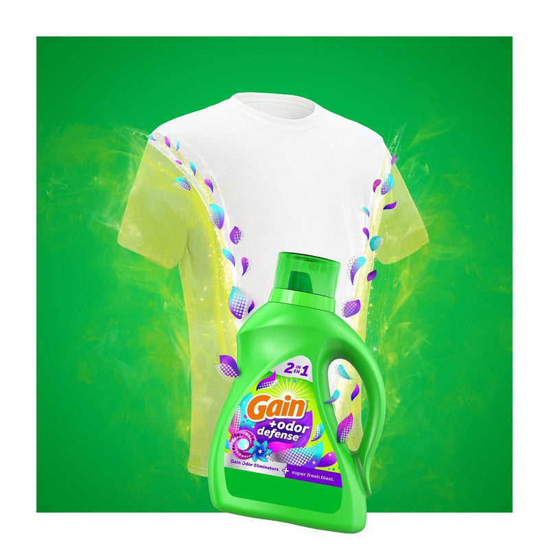 Gain + Odor Defense Super Fresh Blast Scent HE Compatible Liquid Laundry Detergent - 154 fl oz