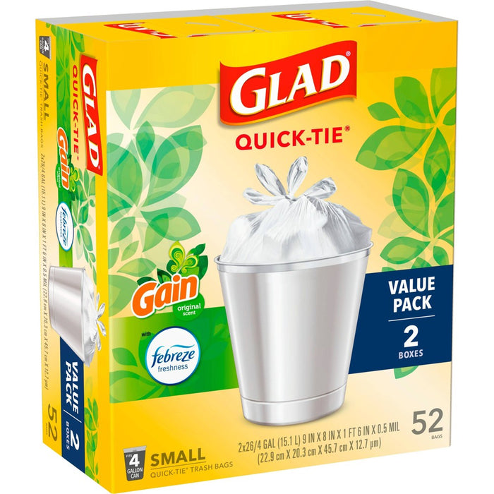 Glad Small Quick Tie Trash Bags - Gain Original - 4 Gallon/52ct