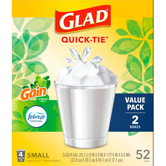 Glad Small Quick Tie Trash Bags - Gain Original - 4 Gallon/52ct