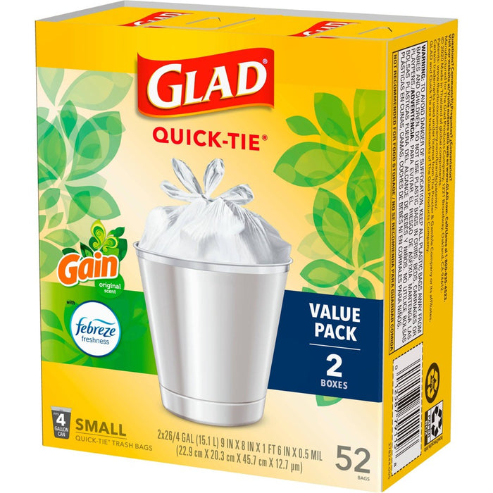 Glad Small Quick Tie Trash Bags - Gain Original - 4 Gallon/52ct
