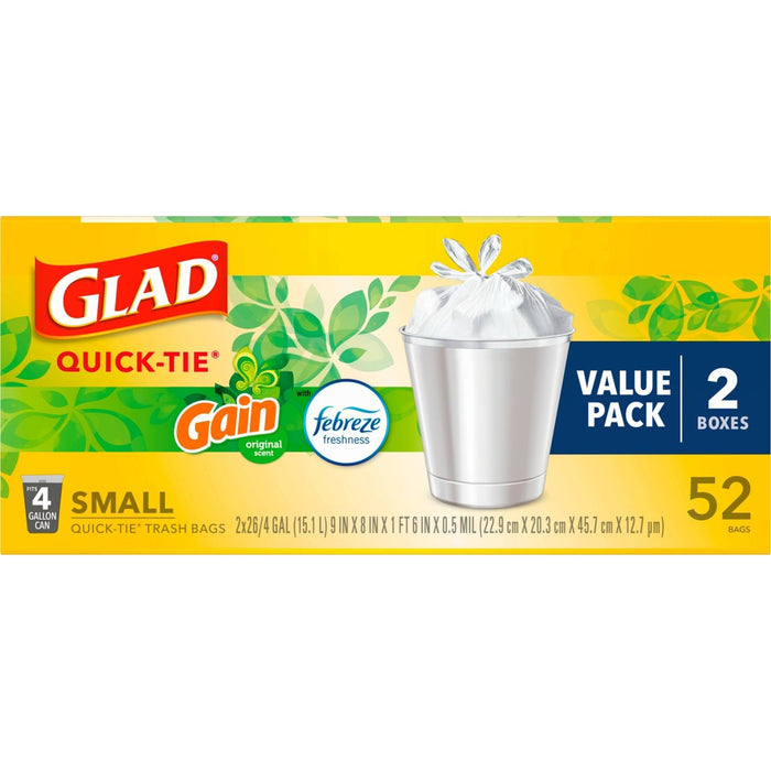 Glad Small Quick Tie Trash Bags - Gain Original - 4 Gallon/52ct