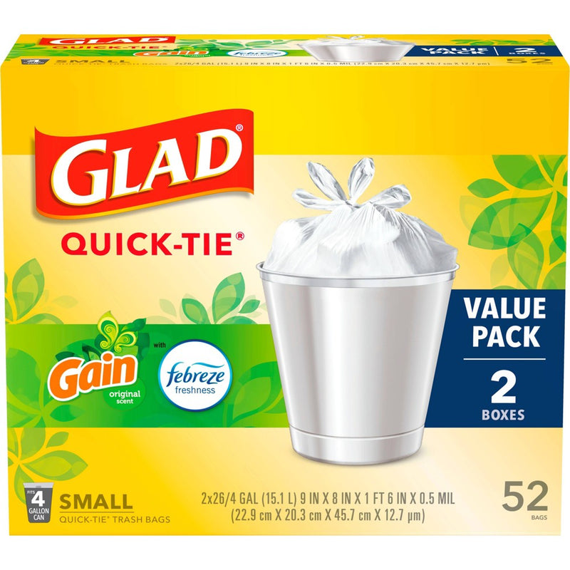 Glad Small Quick Tie Trash Bags - Gain Original - 4 Gallon/52ct