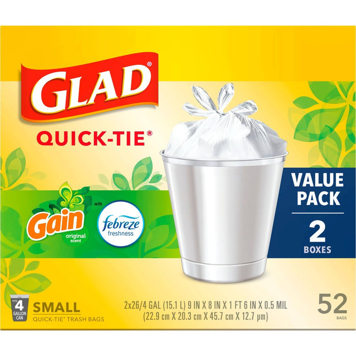 Glad Small Quick Tie Trash Bags - Gain Original - 4 Gallon/52ct