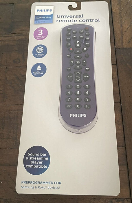 New Philips Universal Remote Control Up to 3 Major Brand Devices - Sealed Box