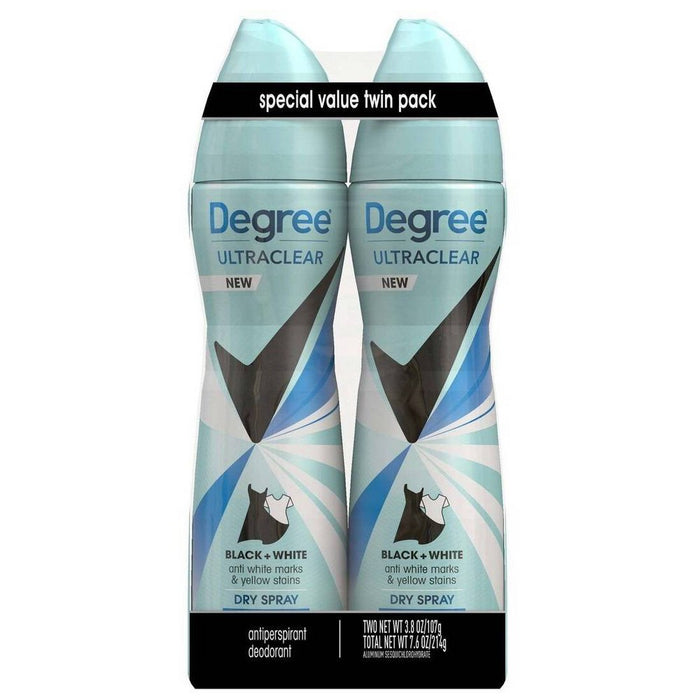 Degree Ultra Clear Black + White Pure Clean Antiperspirant & Deodorant Dry Spray - 3.8oz/2pk