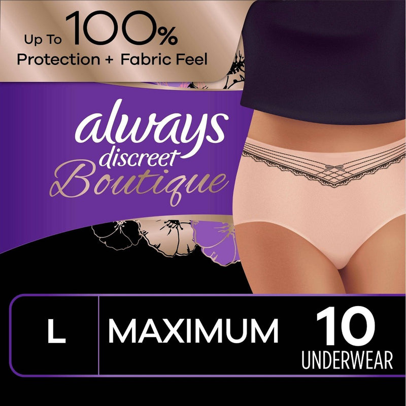 Always Discreet Boutique Maximum Protection Incontinence Underwear for Women - Peach - L - 10ct