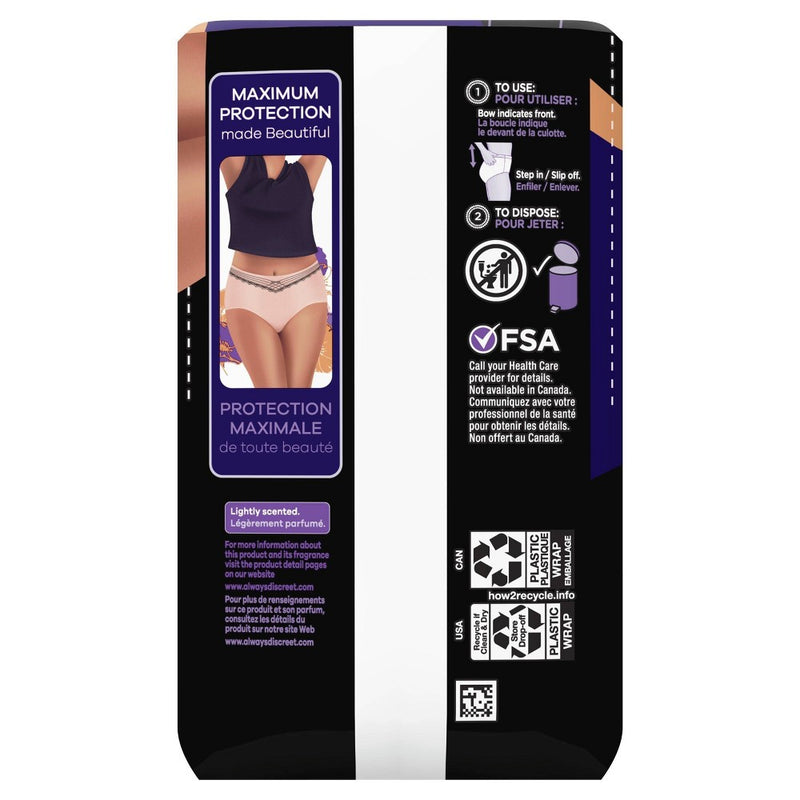 Always Discreet Boutique Maximum Protection Incontinence Underwear for Women - Peach - L - 10ct