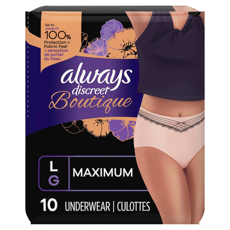 Always Discreet Boutique Maximum Protection Incontinence Underwear for Women - Peach - L - 10ct