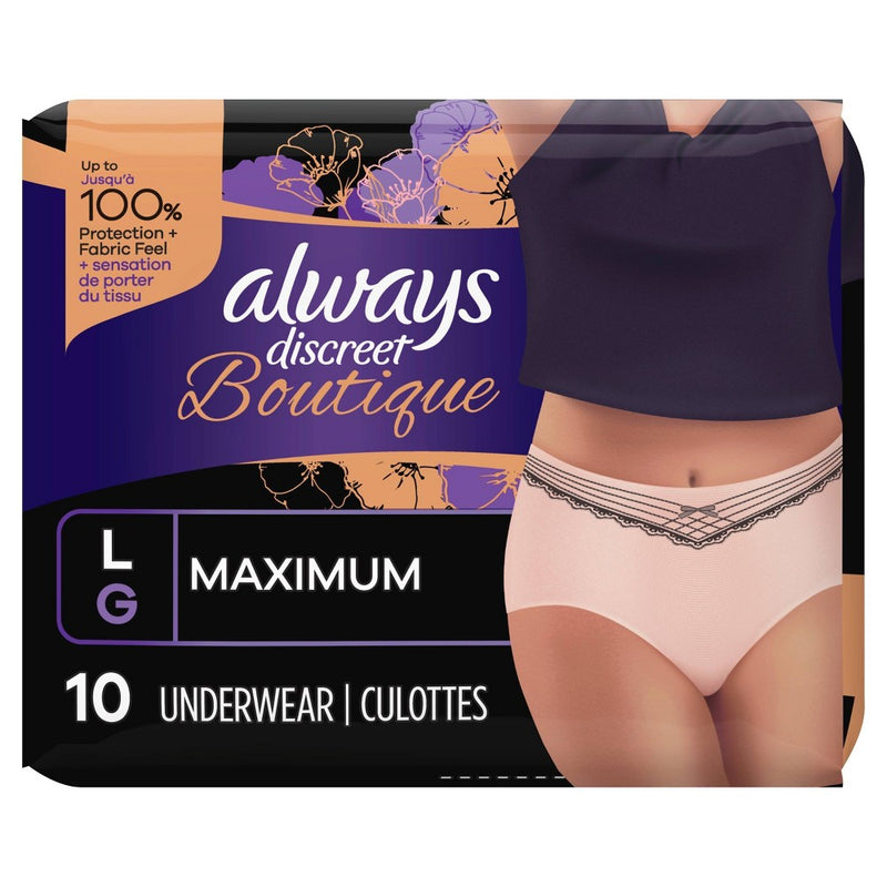 Always Discreet Boutique Maximum Protection Incontinence Underwear for Women - Peach - L - 10ct