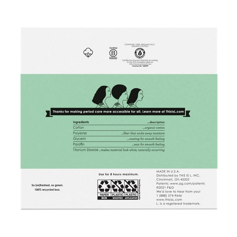 L . Organic Cotton Full Size Multipack Refill Tampons - Regular/Super - 42ct