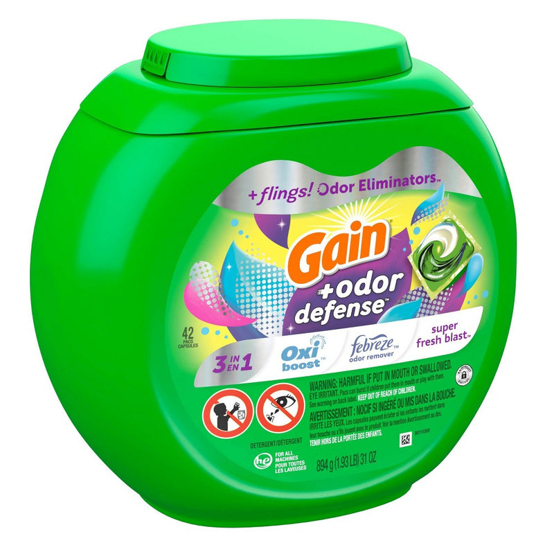Gain Flings Super Fresh 3-in-1 with Febreze and Oxi Odor Defense Liquid Laundry Detergent Pacs - 31oz/42ct