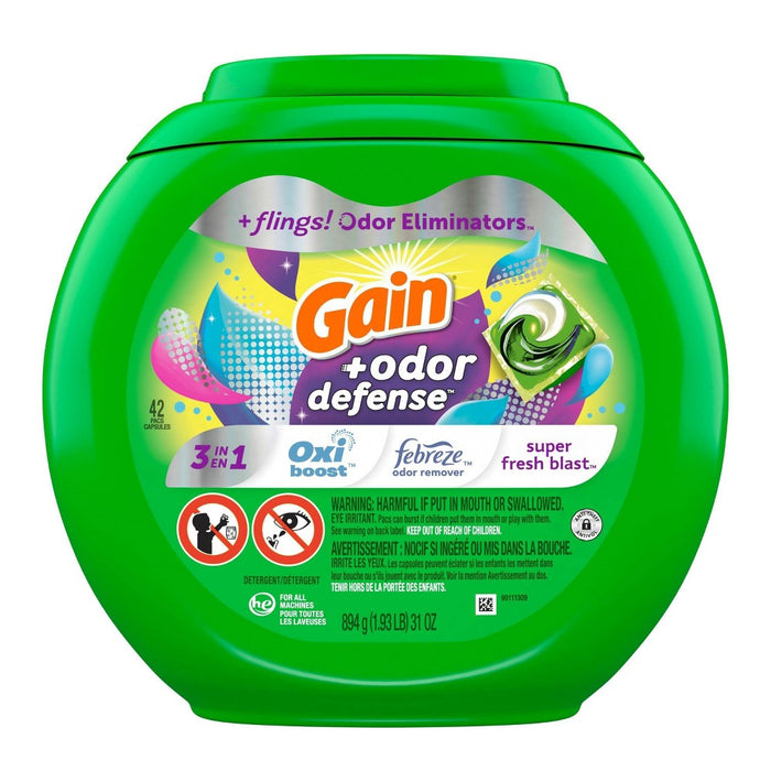 Gain Flings Super Fresh 3-in-1 with Febreze and Oxi Odor Defense Liquid Laundry Detergent Pacs - 31oz/42ct
