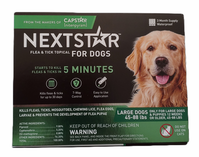 NextStar Flea & Tick Topical Treatment for Large Dogs - 45 to 88lbs - 3ct