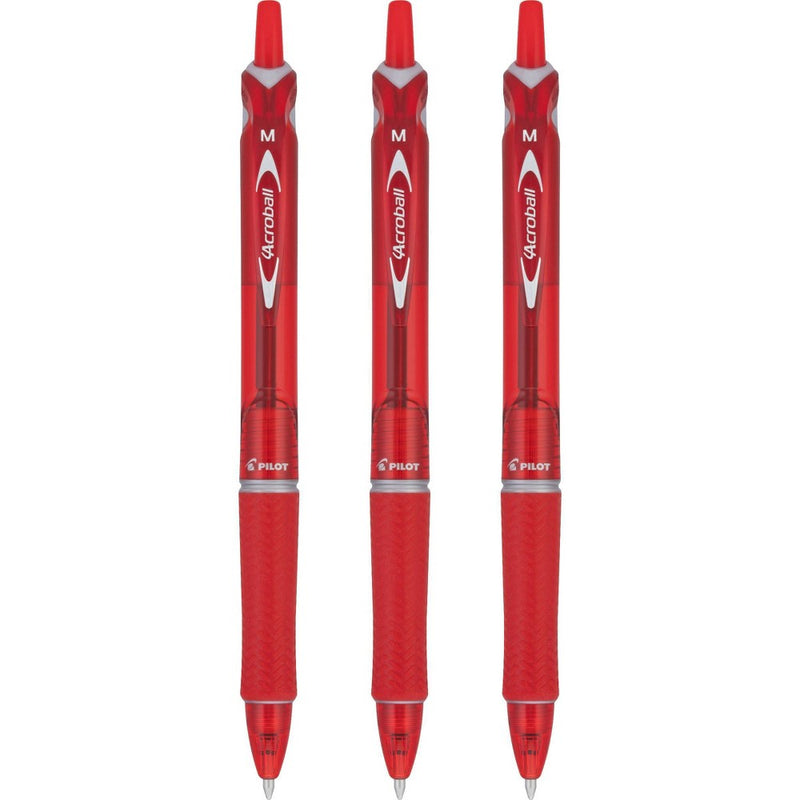 Pilot 3ct Acroball Colors Ballpoint Pens Medium Point 1.0mm Red Ink