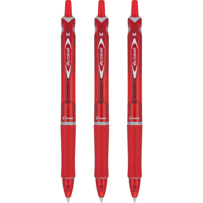 Pilot 3ct Acroball Colors Ballpoint Pens Medium Point 1.0mm Red Ink