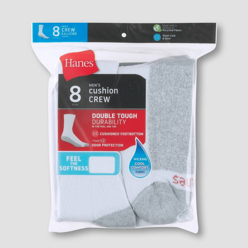 Men's Hanes 8pk Crew Socks With FreshIQTM - White