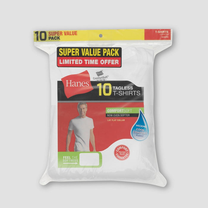 Hanes Men's Comfort Soft Super Value 10pk Crew Neck T-Shirt - White L