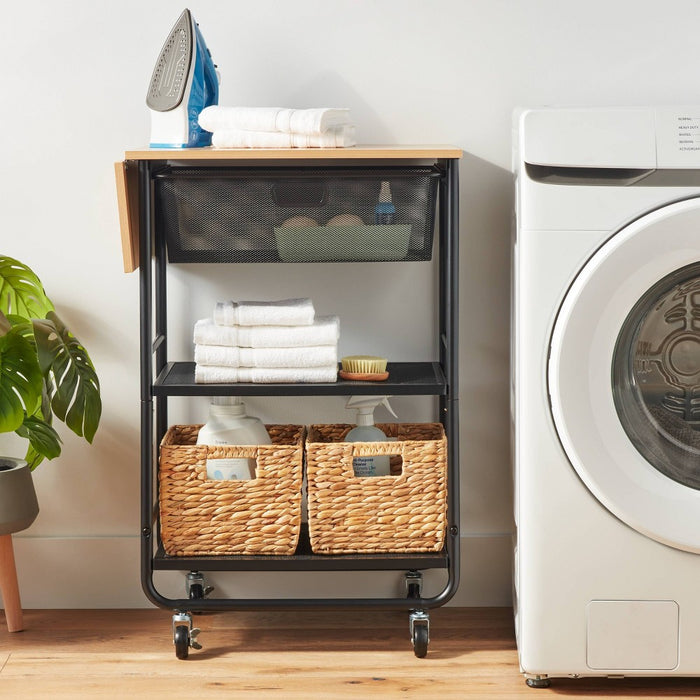 Metal Storage Cart with Mesh Drawer and Wood Top Black - Brightroom™ (LOCAL PICKUP ONLY)