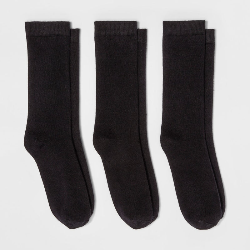 Women's 3pk Crew Socks - A New Day Black One Size