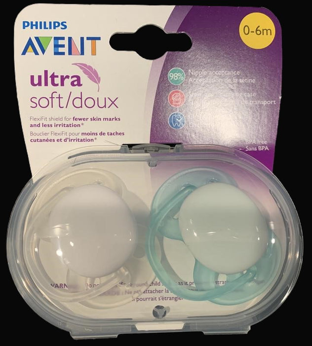 Philips Avent 2pk Ultra Soft Pacifier 0-6 Months - Arctic White/Green