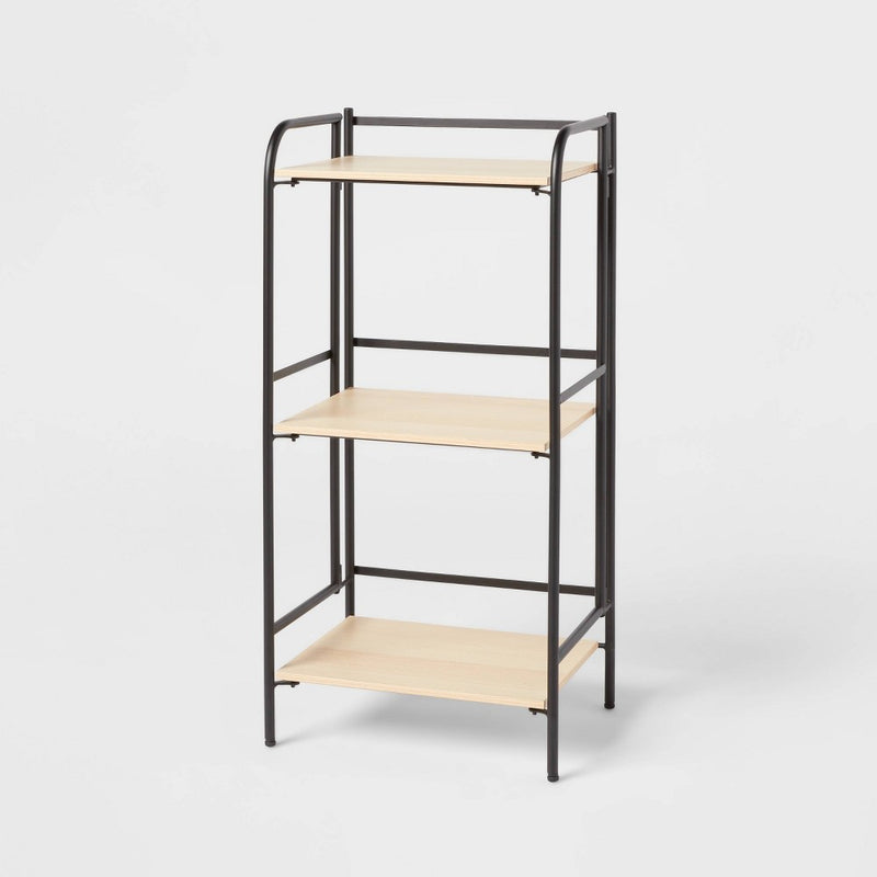 Folding 3 Shelf Narrow Black Metal with Natural Wood Shelves - Brightroom™ (LOCAL PICKUP ONLY)