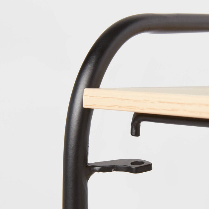 Folding 3 Shelf Narrow Black Metal with Natural Wood Shelves - Brightroom™