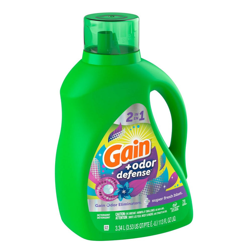 Gain + Odor Defense Super Fresh Blast Scent HE Compatible Liquid Laundry Detergent - 113 fl oz