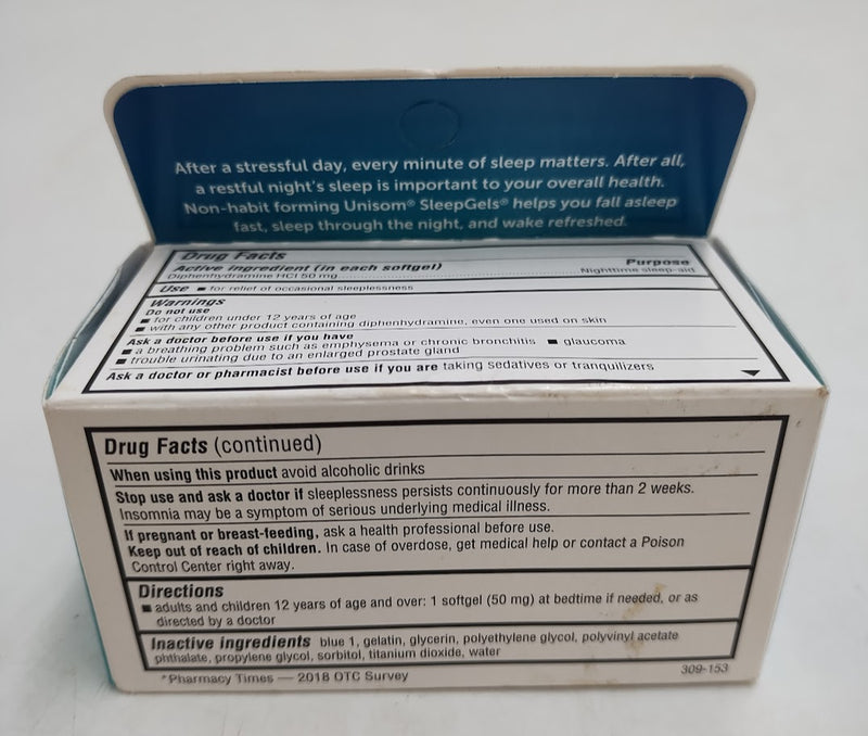 Unisom SleepGels Nighttime SoftGels - Diphenhydramine HCl - 60ct EXP 12/2026