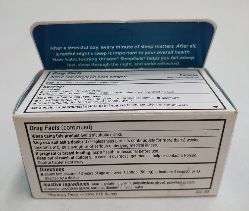 Unisom SleepGels Nighttime SoftGels - Diphenhydramine HCl - 60ct EXP 12/2026