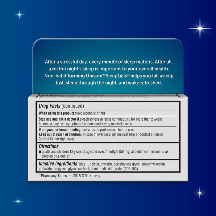 Unisom SleepGels Nighttime SoftGels - Diphenhydramine HCl - 60ct EXP 09/24