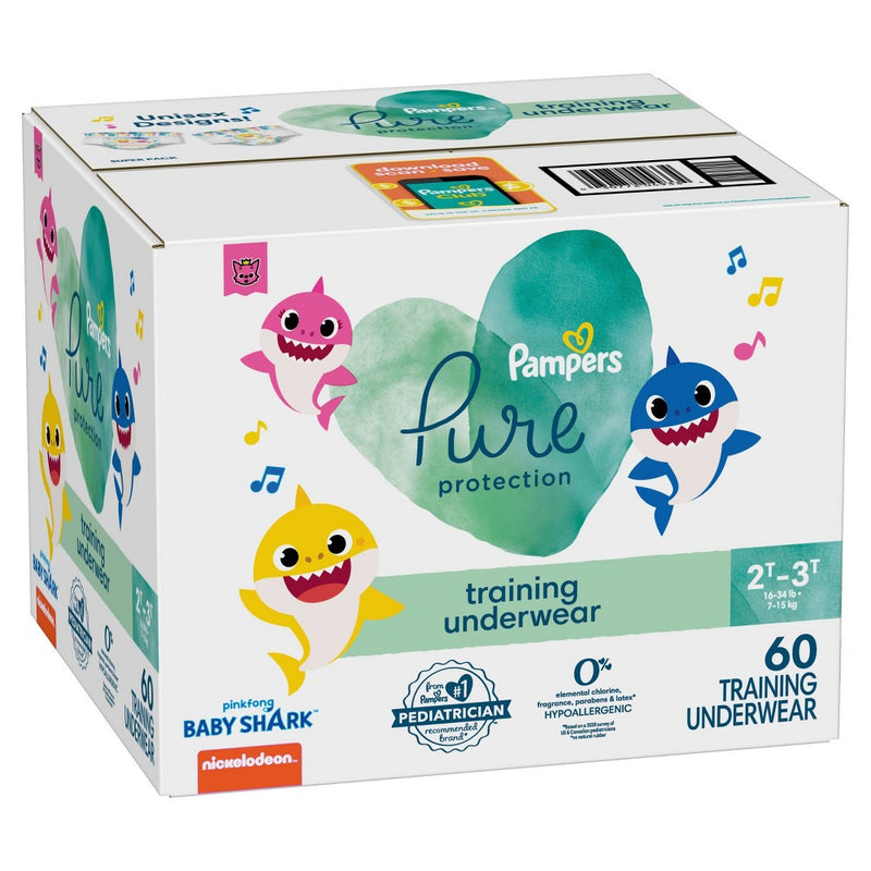 Pampers Pure Protection Training Underwear - Baby Shark - Size 2T-3T - 60ct