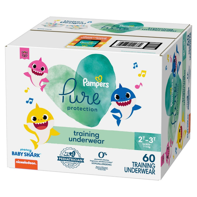 Pampers Pure Protection Training Underwear - Baby Shark - Size 2T-3T - 60ct