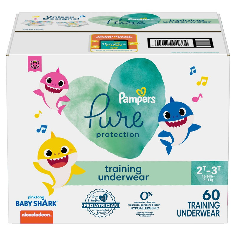 Pampers Pure Protection Training Underwear - Baby Shark - Size 2T-3T - 60ct