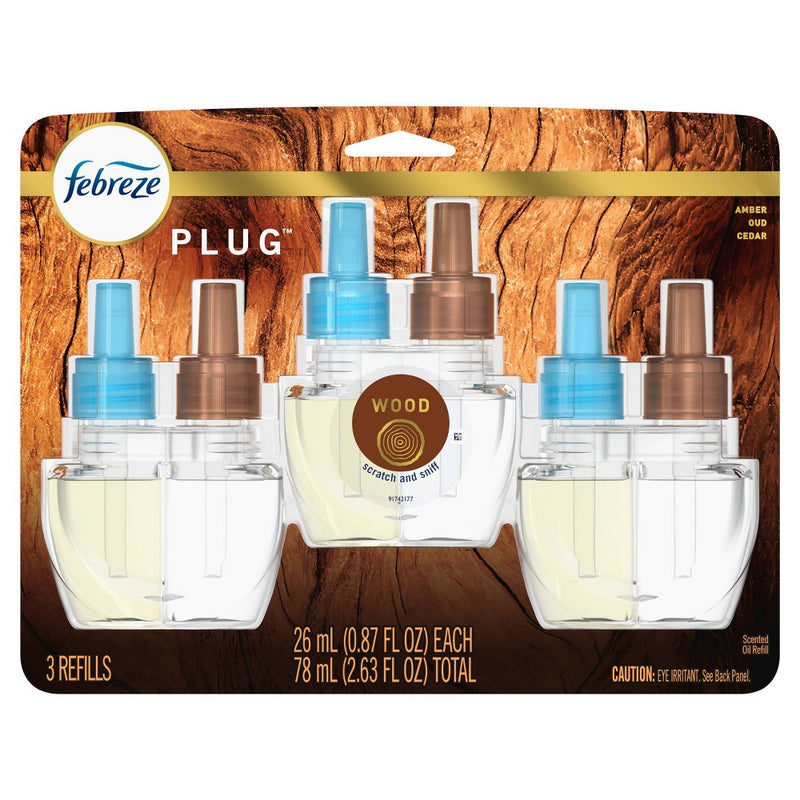 Febreze Plug Refill with Fade Defy Technology Air Freshener - Wood - 2.63 fl oz/3ct