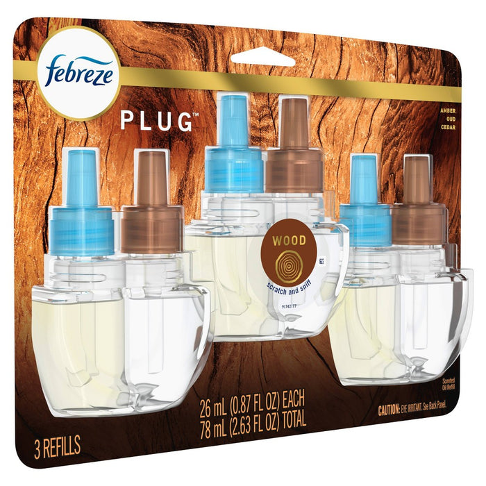 Febreze Plug Refill with Fade Defy Technology Air Freshener - Wood - 2.63 fl oz/3ct