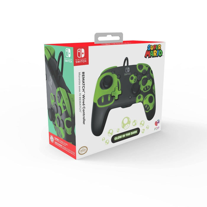 PDP Rematch Wired Gaming Controller for Nintendo Switch - 1Up Glow in the Dark