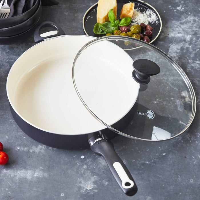 GreenPan Rio 5qt Ceramic Non-Stick Covered Saute Pan with Helper Handle Black (LOCAL PICKUP ONLY)