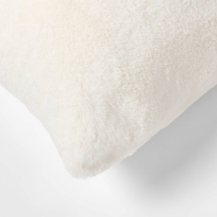 Faux Rabbit Fur Square Christmas Throw Pillow Cream - Threshold™