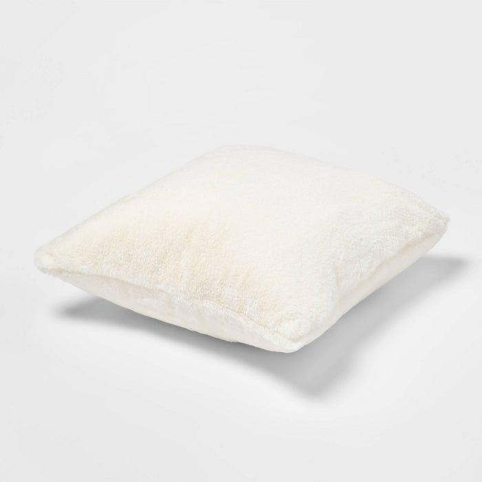 Faux Rabbit Fur Square Christmas Throw Pillow Cream - Threshold™