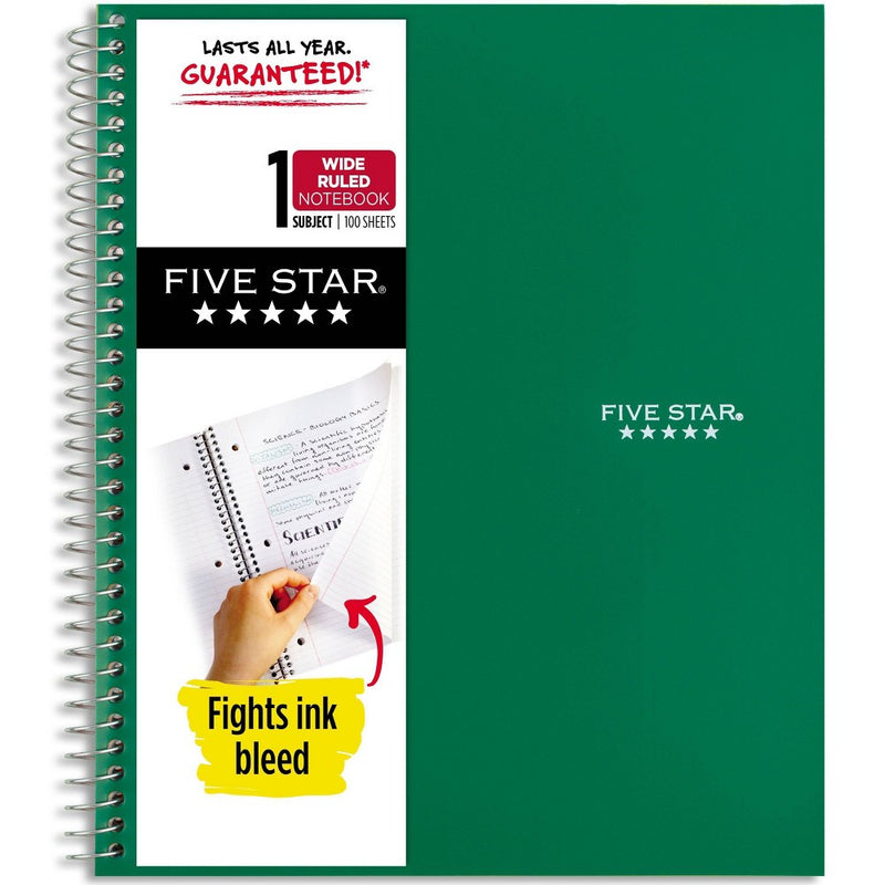Five Star 1 Subject Wide Ruled Solid Spiral Notebook (Colors May Vary)