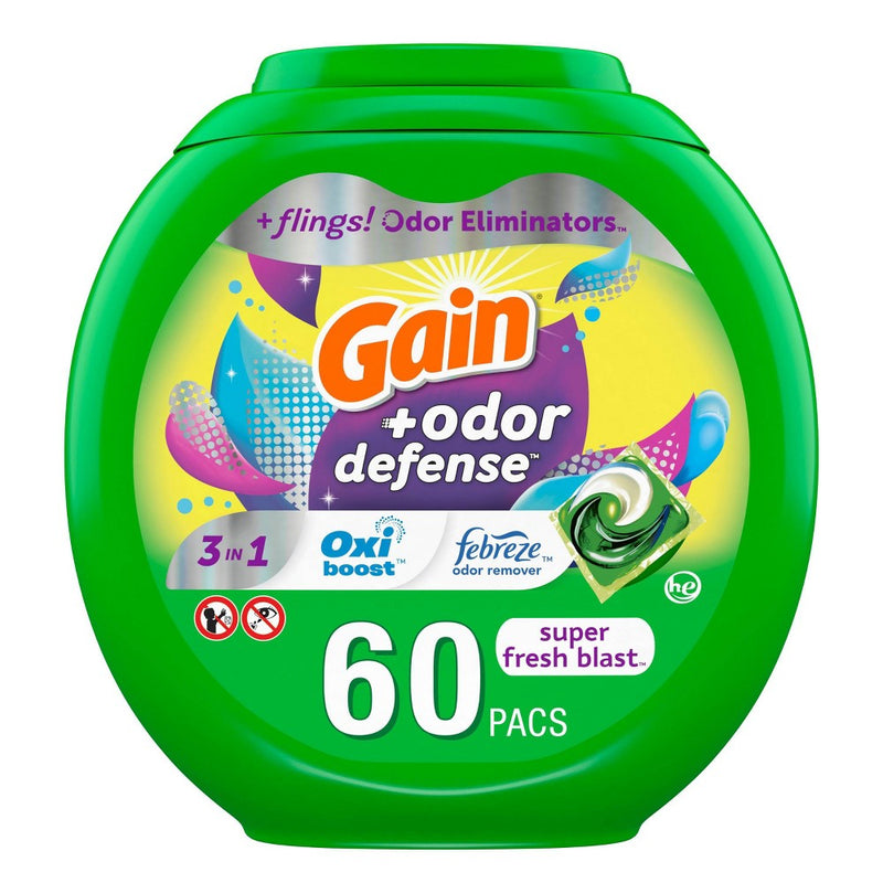Gain Flings Super Fresh 3-in-1 with Febreze and Oxi Odor Defense Liquid Laundry Detergent Pacs - 44oz/60ct
