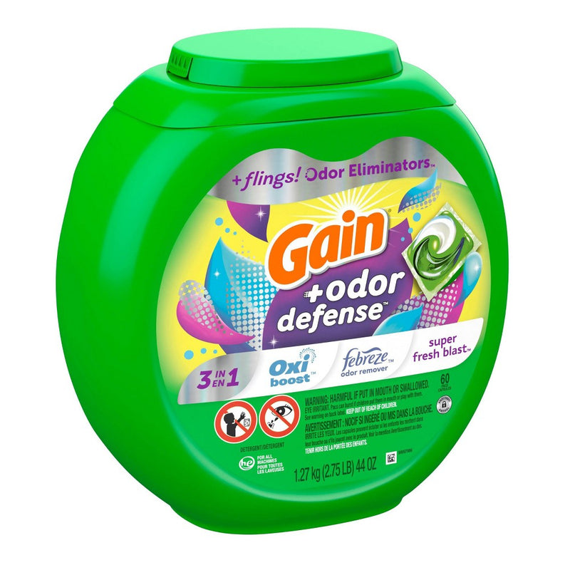 Gain Flings Super Fresh 3-in-1 with Febreze and Oxi Odor Defense Liquid Laundry Detergent Pacs - 44oz/60ct