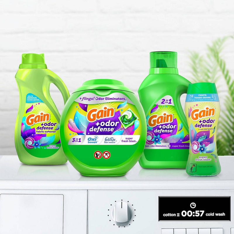 Gain Flings Super Fresh 3-in-1 with Febreze and Oxi Odor Defense Liquid Laundry Detergent Pacs - 44oz/60ct