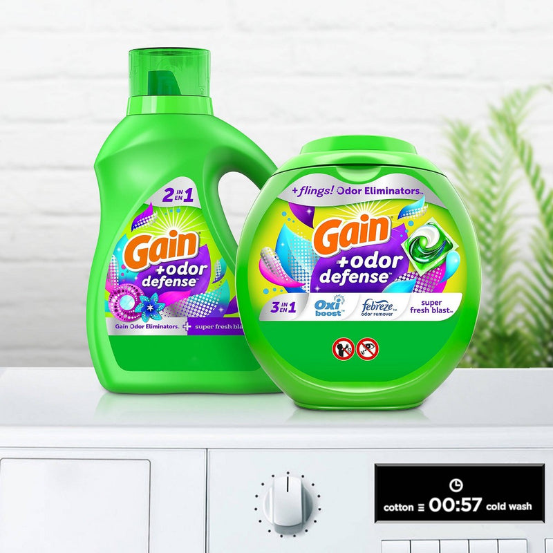 Gain Flings Super Fresh 3-in-1 with Febreze and Oxi Odor Defense Liquid Laundry Detergent Pacs - 44oz/60ct